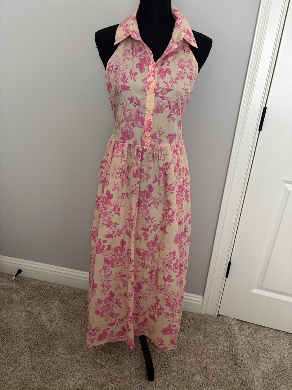 Olivaceous Cream Maxi Dress with Pink Floral Print